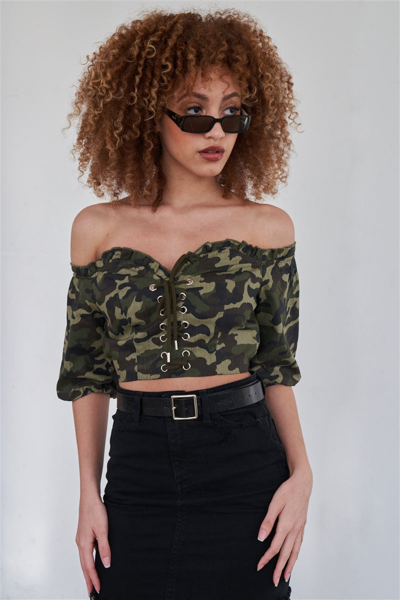Camo Lace Up Crop Top