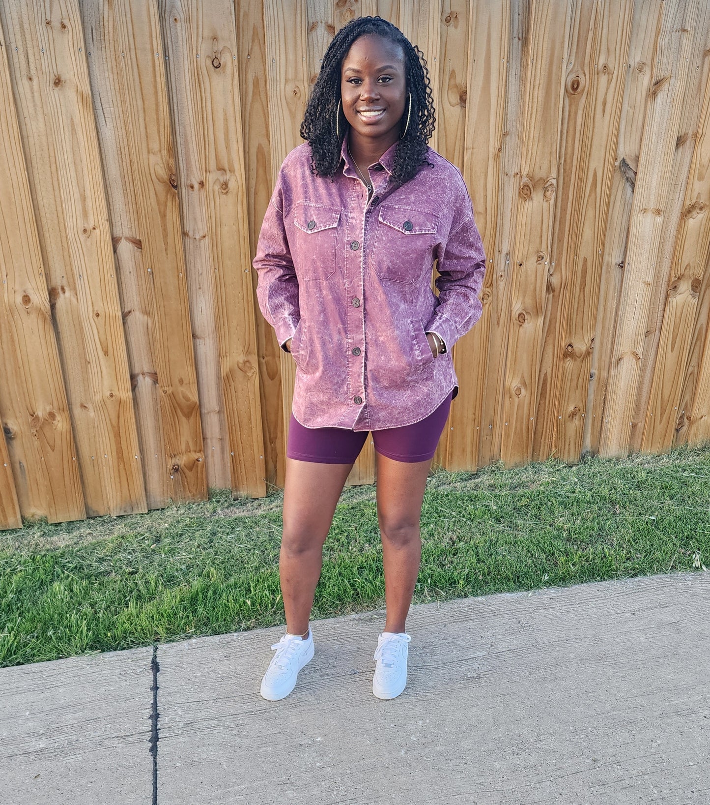 Acid Wash Shacket Set (Purple)