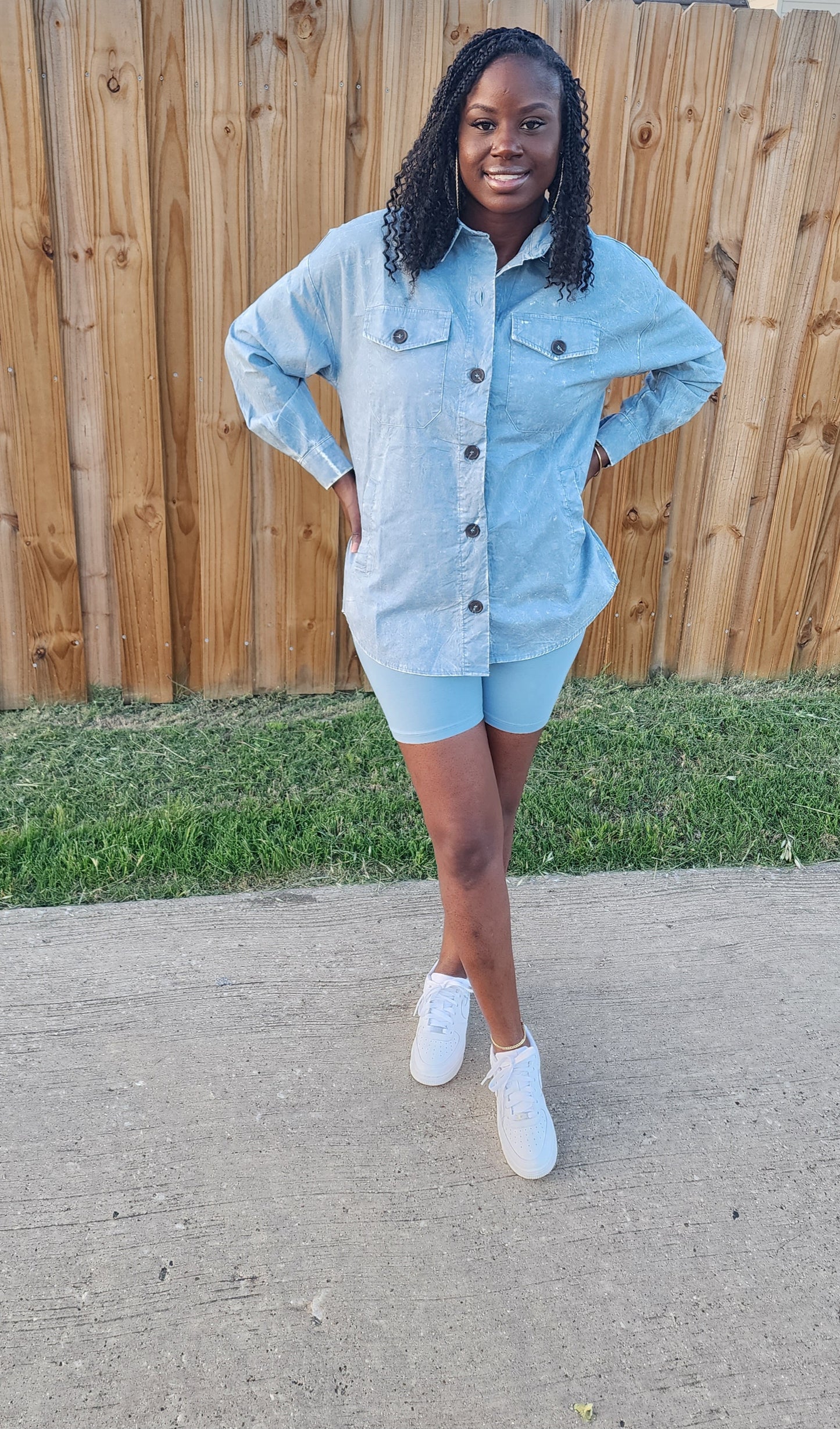 Acid Wash Shacket Set (Blue)