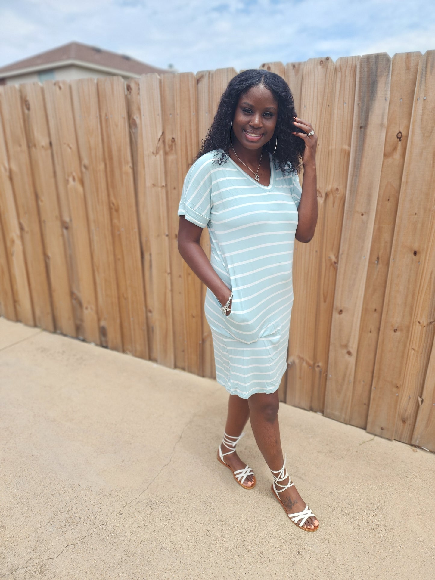 Striped Midi Dress (Light Green)