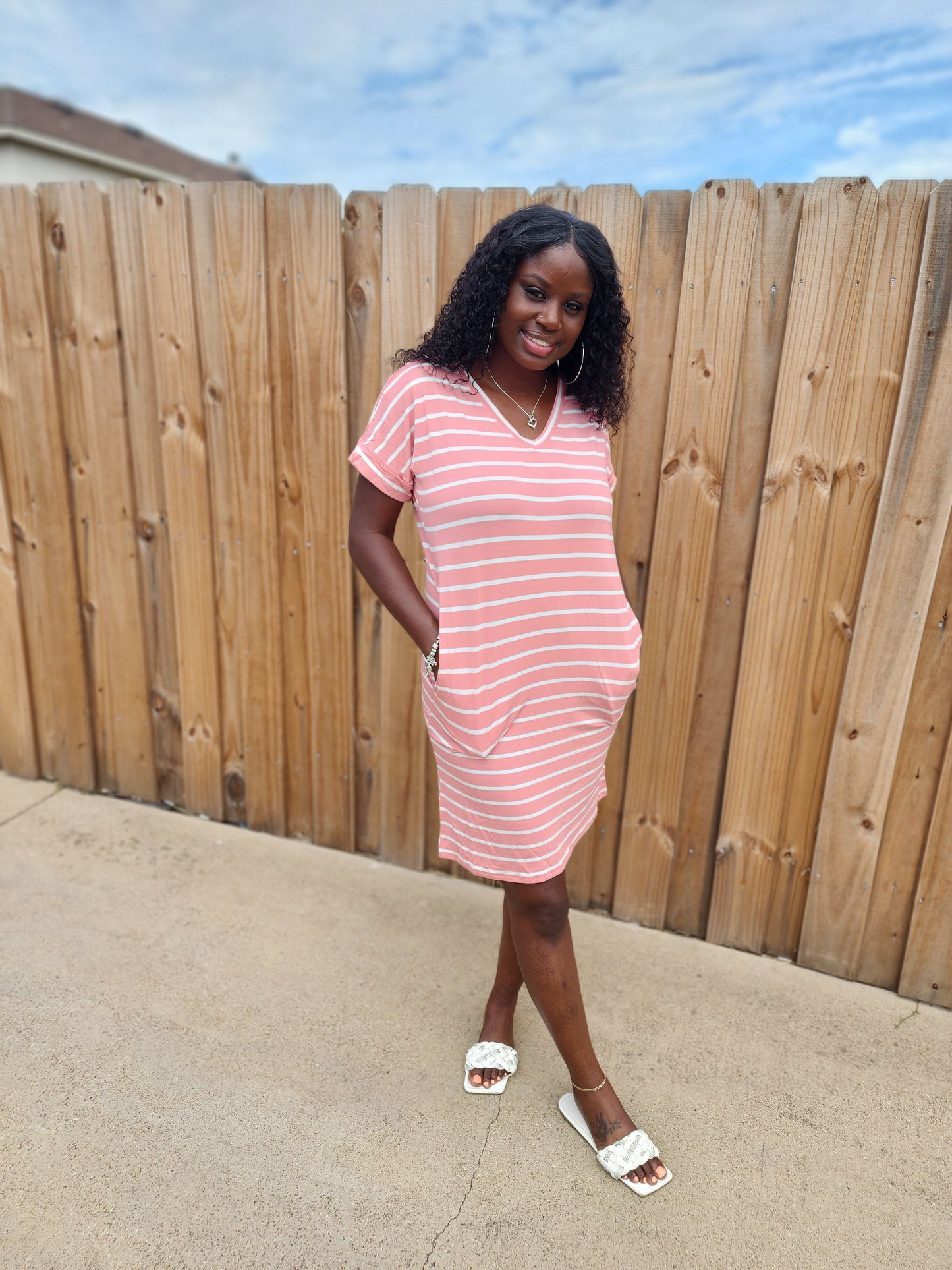 Striped Midi Dress (Ash Rose)
