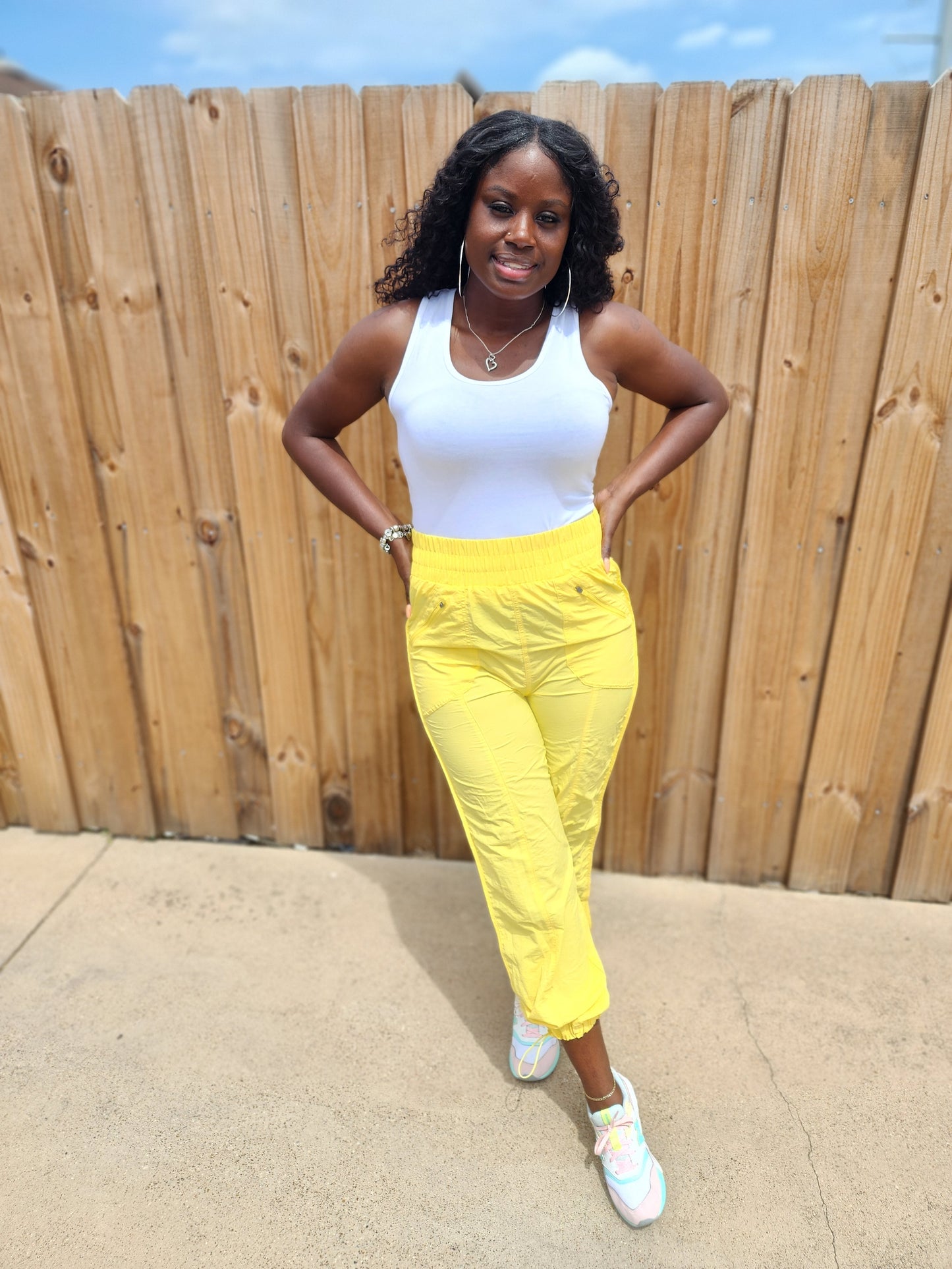 High-waist Windbreaker Pants (Yellow)