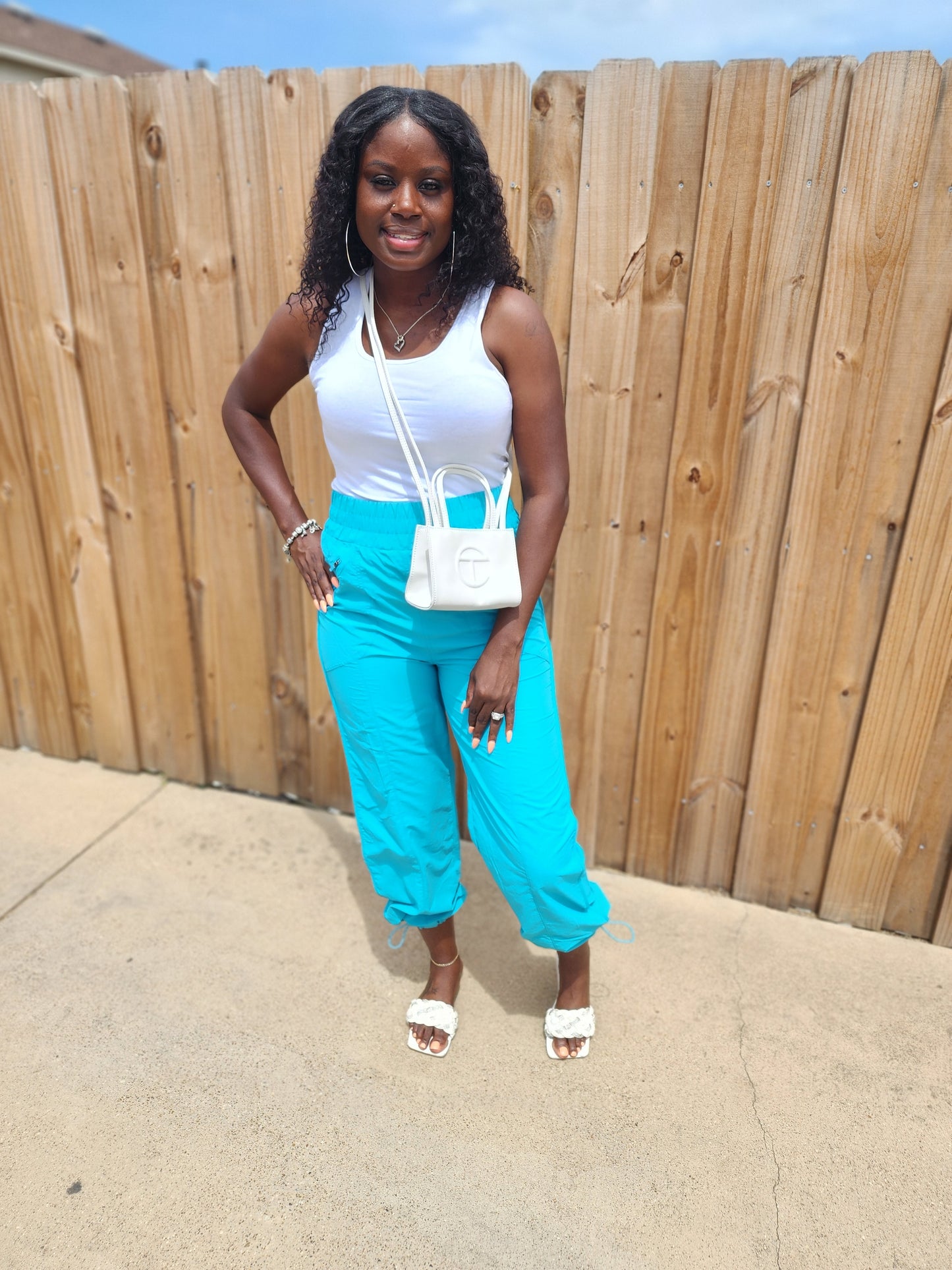High-waist Windbreaker Pants (Ice Blue)