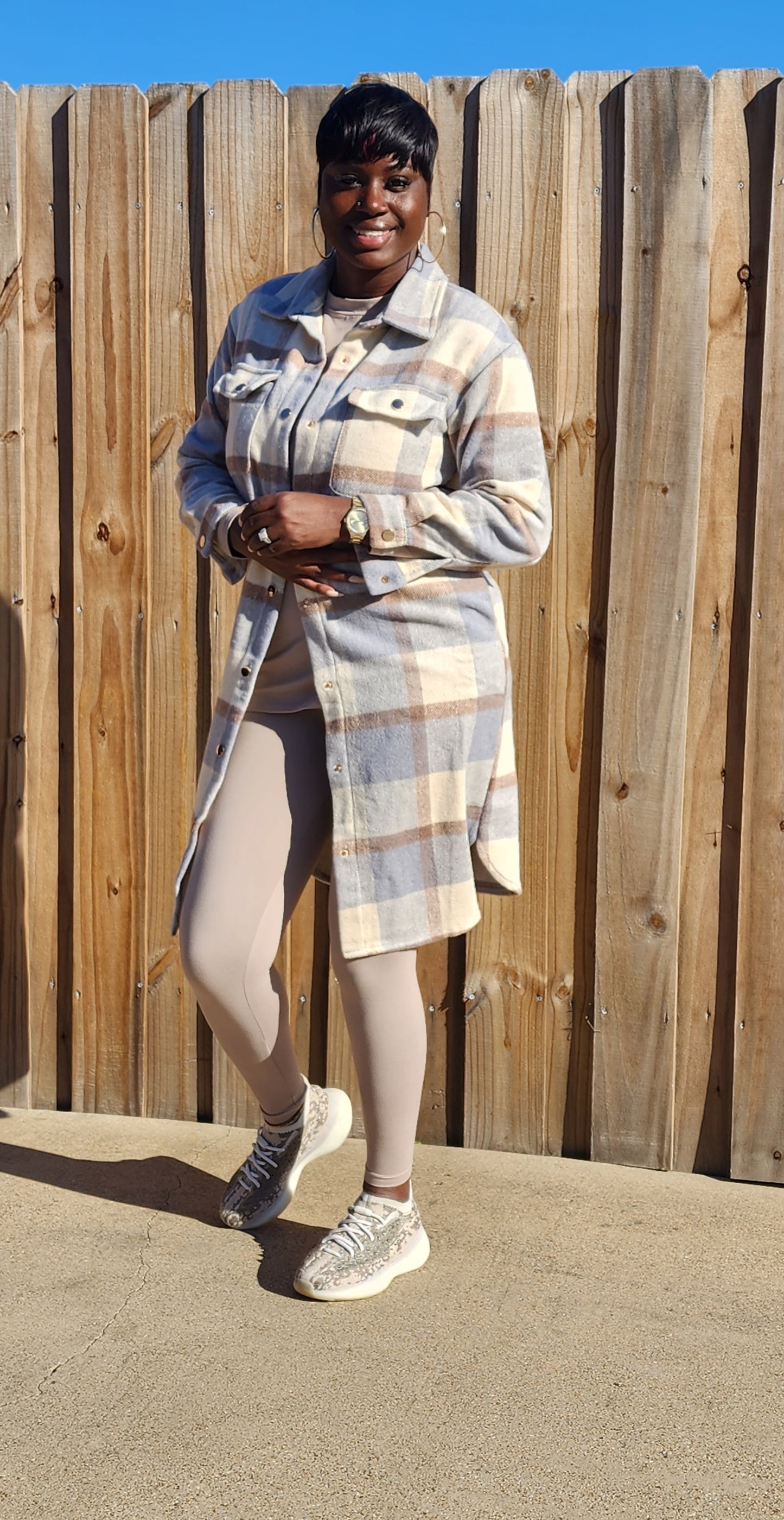 Long Plaid Buttoned Shacket