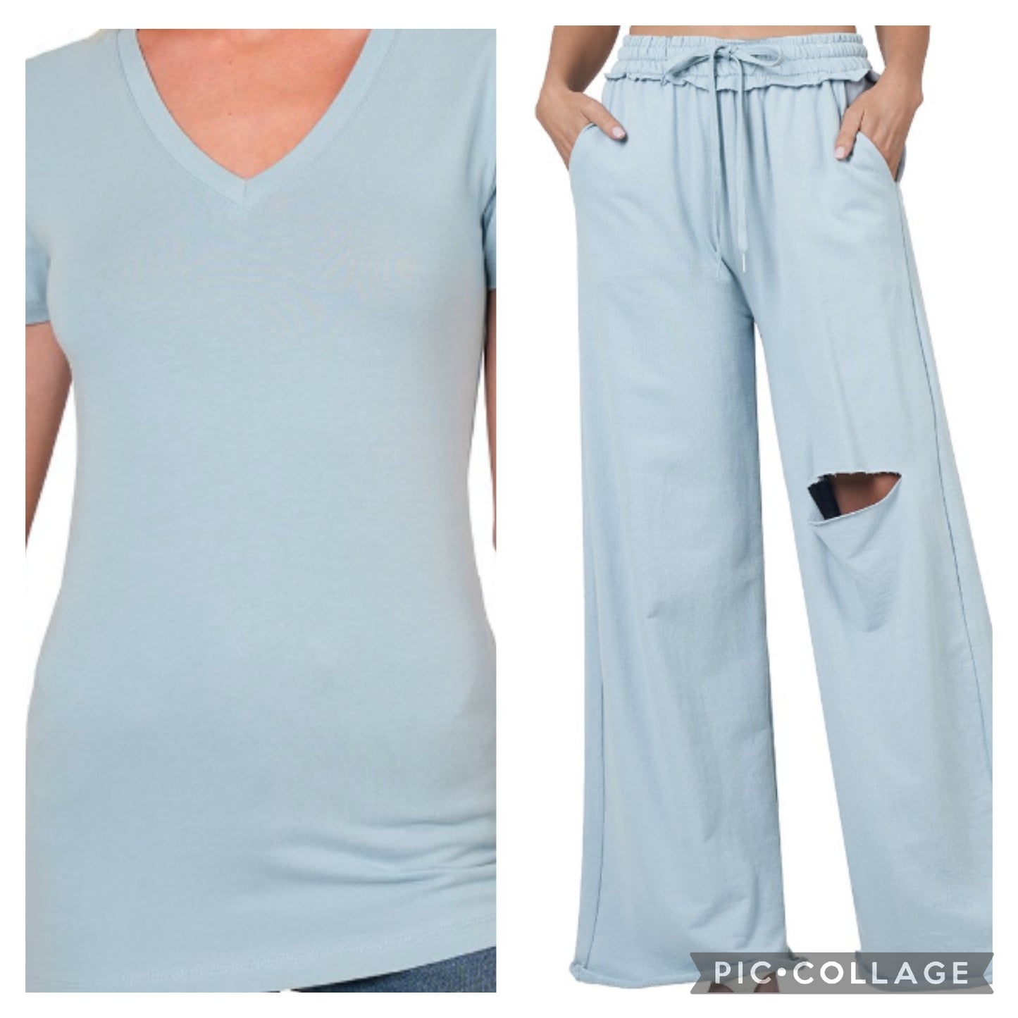 Cut-out Pants Set (Ash Blue)