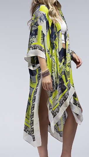 Geometric and Flower Print Kimono