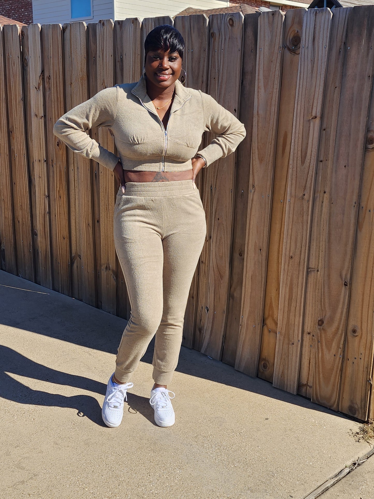 Terry Crop Jogger Set (Olive)