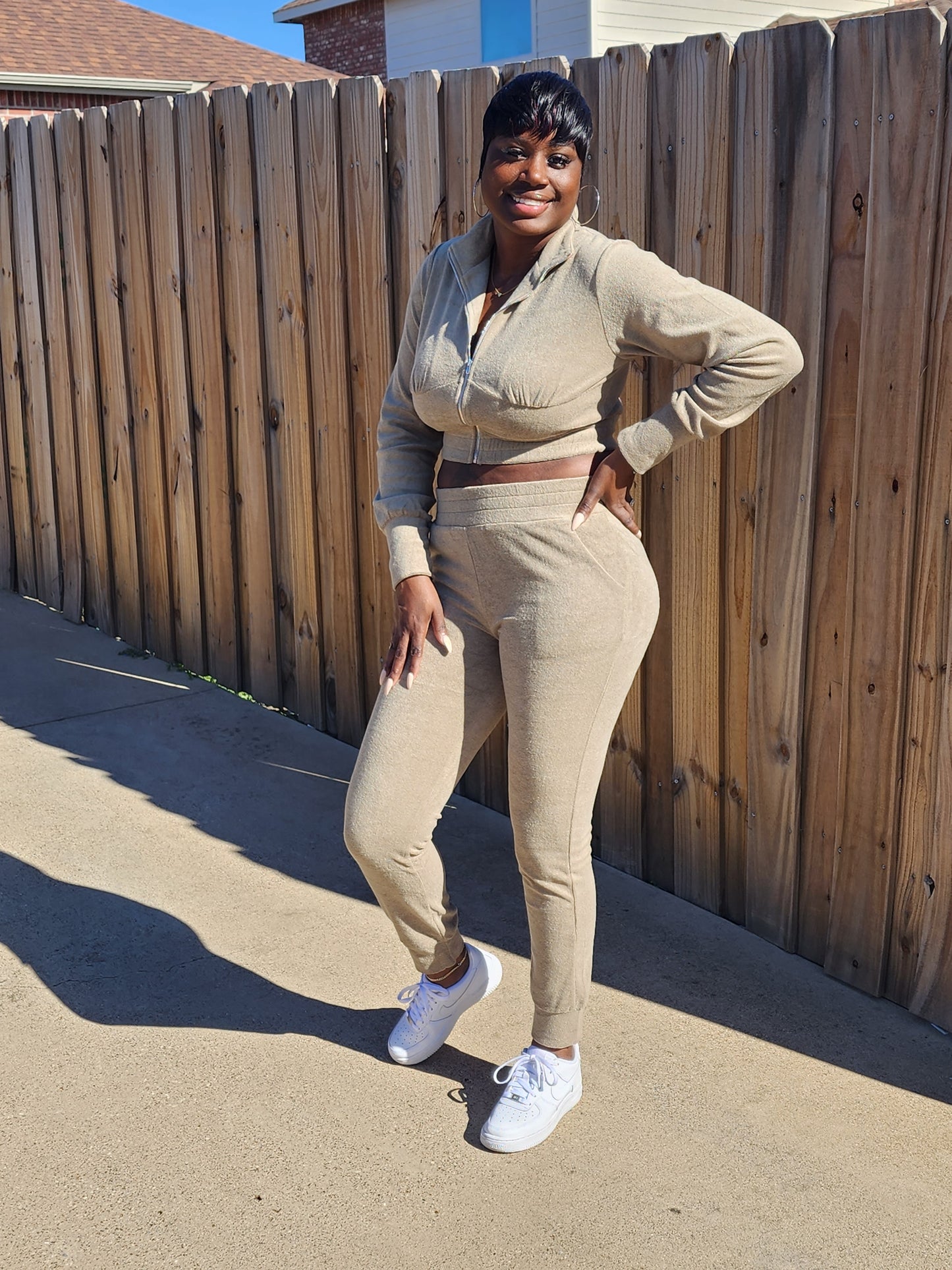 Terry Crop Jogger Set (Olive)