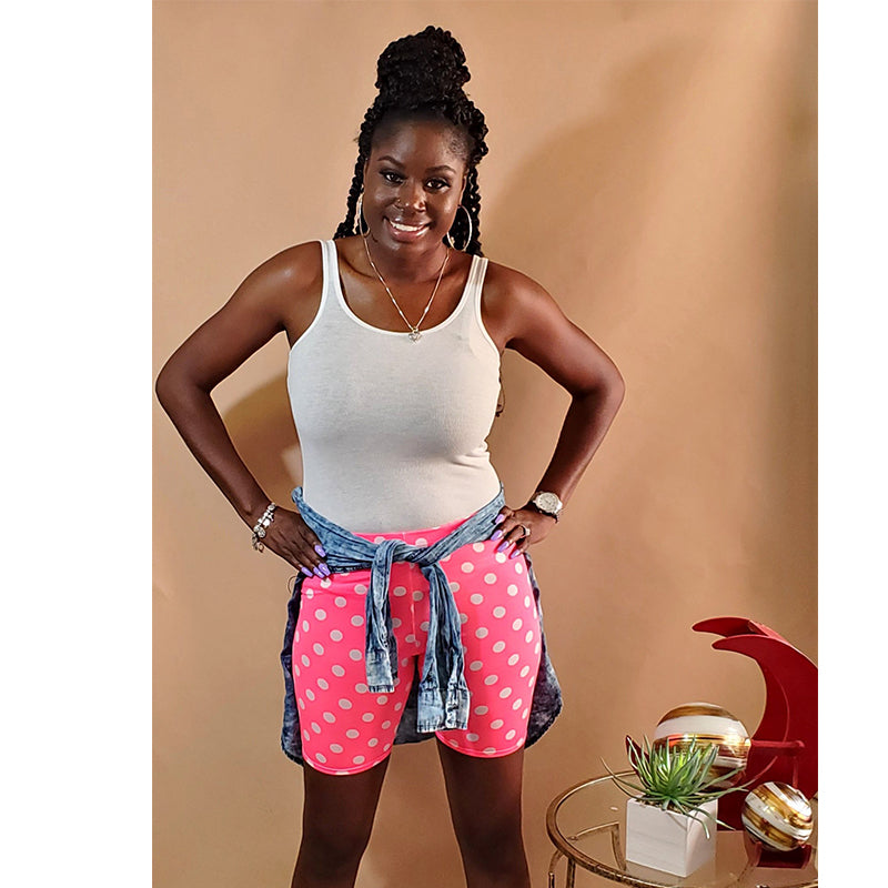 Polka Dot Biker Shorts - Neon Pink