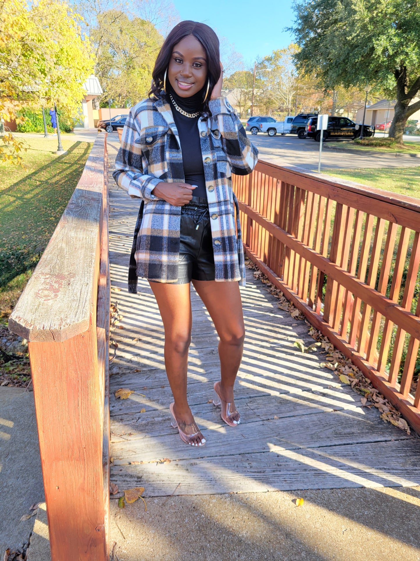 Black Plaid Belted Shacket