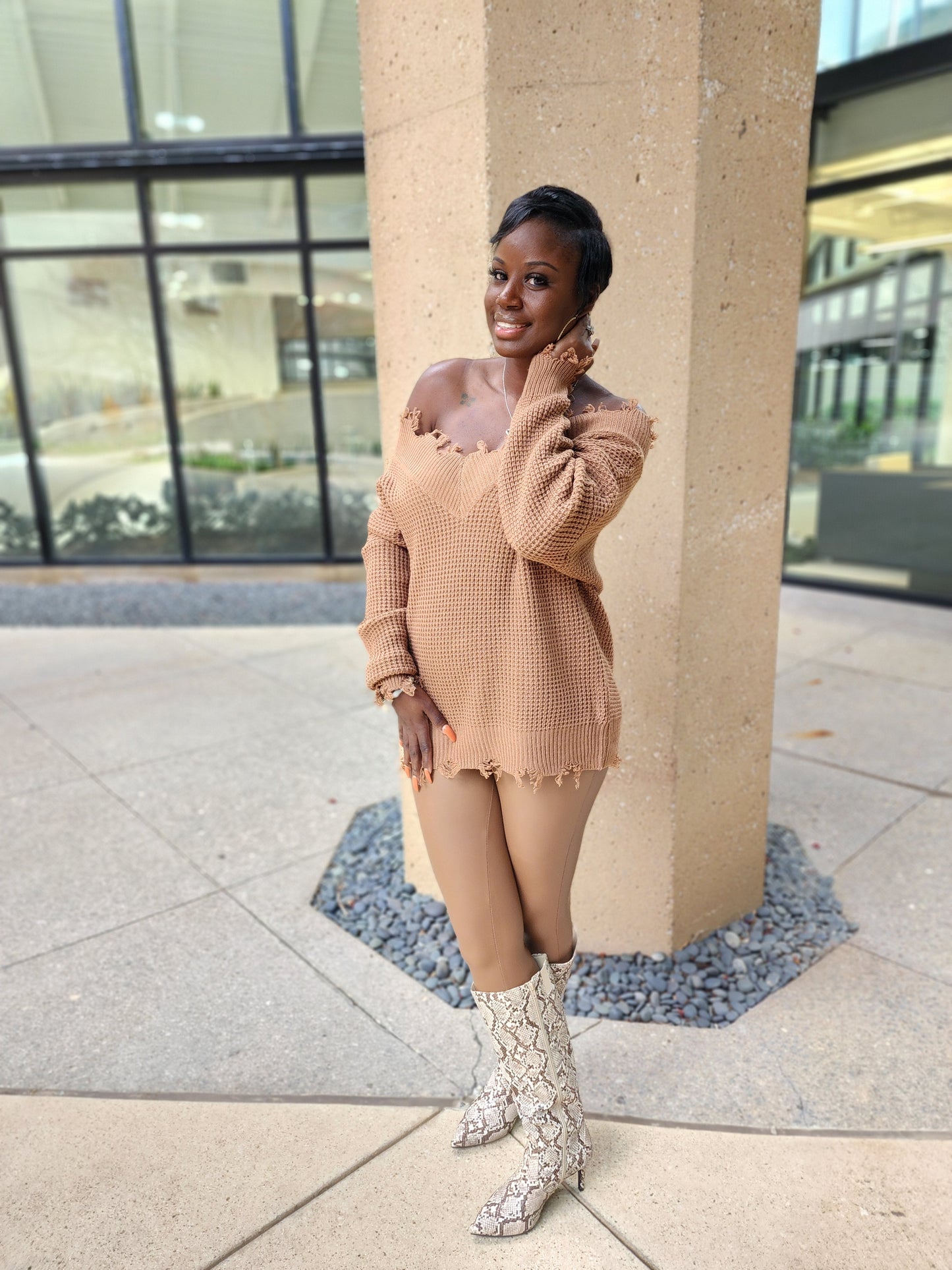 Distressed Waffle Oversized Sweater (Top Only)