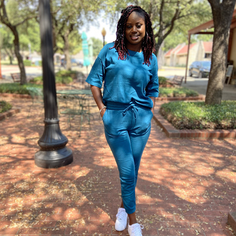 Easygoing Short Sleeve Jogger Set (Teal)