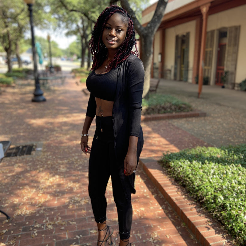 Casual Ribbed 3 Piece Set (Black)