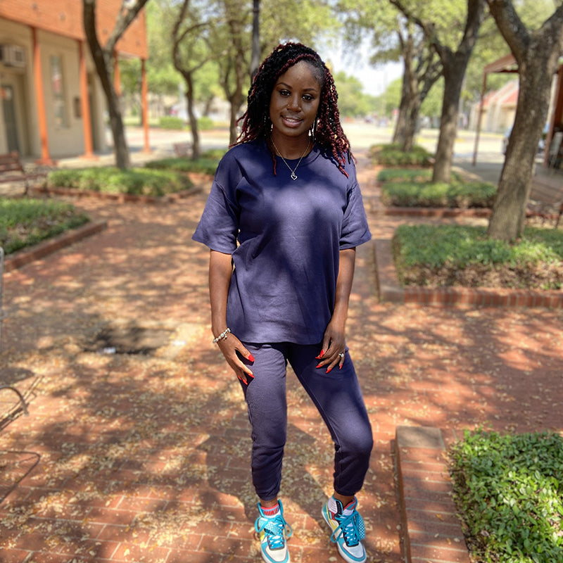 Easygoing Short Sleeve Jogger Set (Navy Blue)