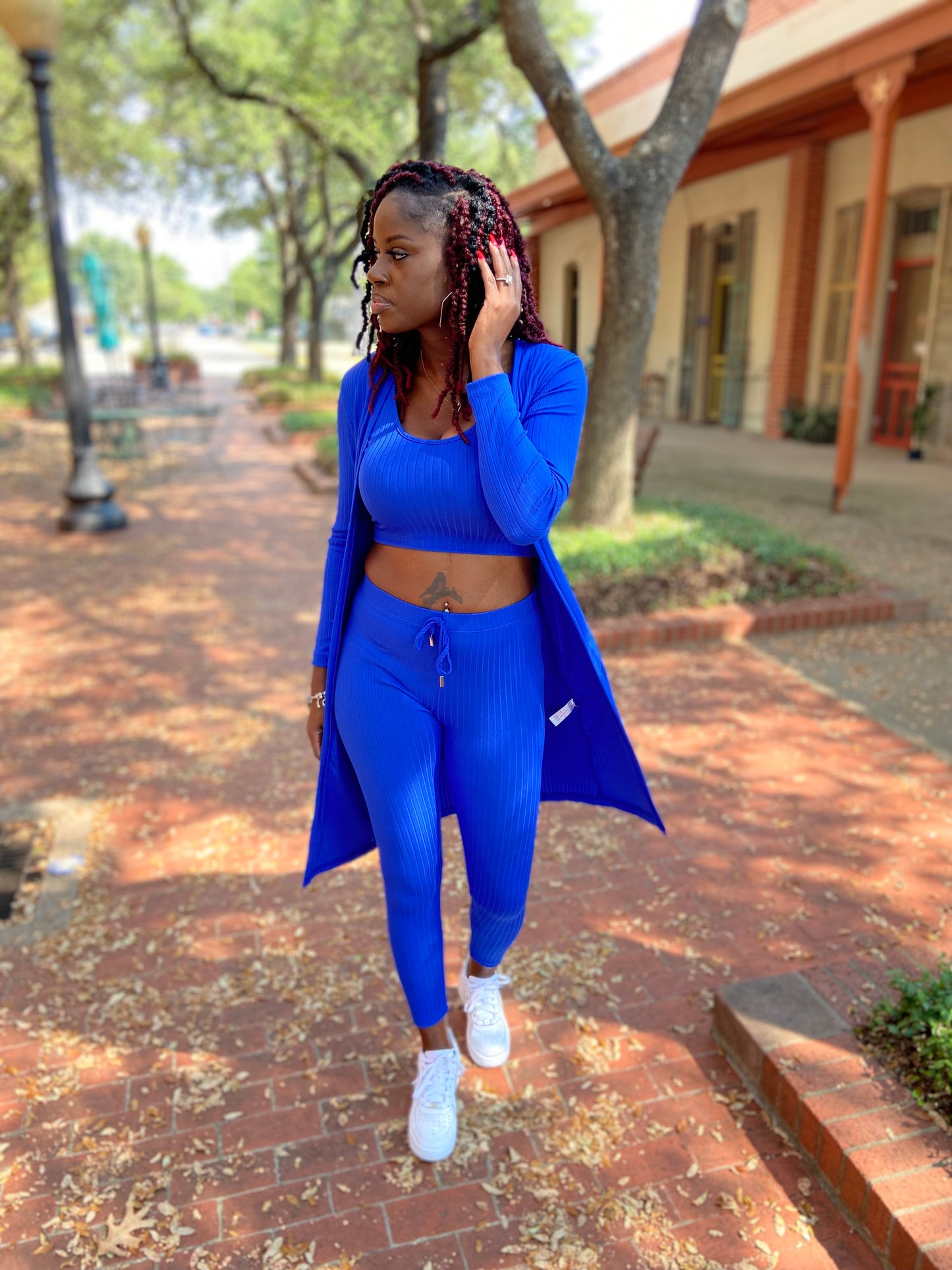 Casual Ribbed 3 Piece Set (Royal Blue)