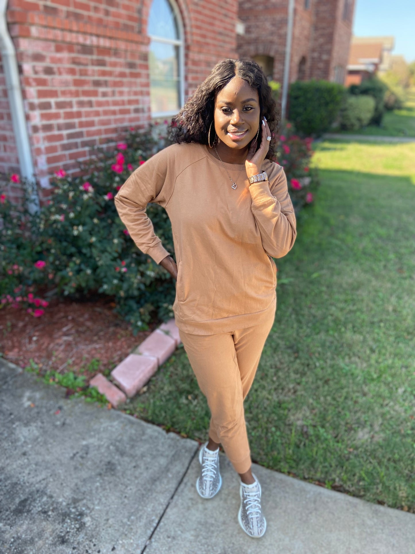 Essential Solid Color Jogger Set (Camel)