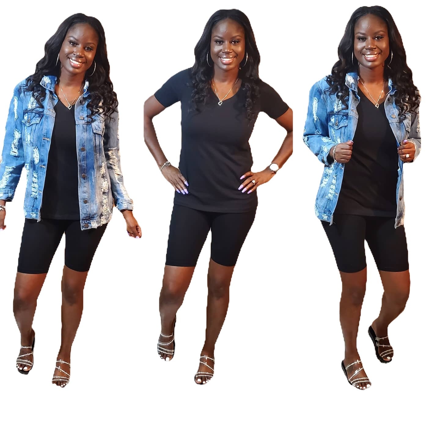 Basic Solid Color Biker Short Set (Black)