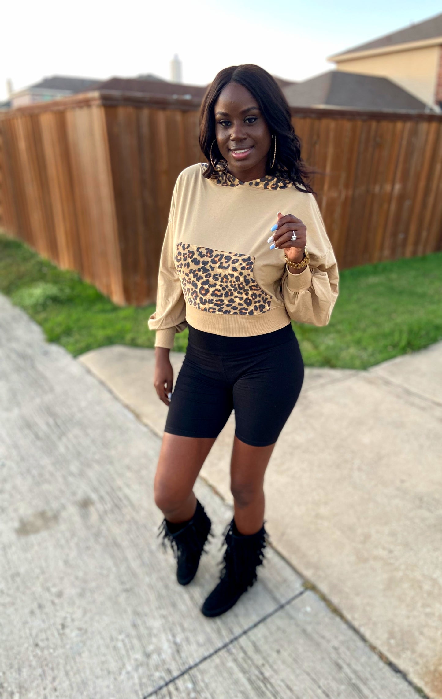 Color Block Leopard Hoodie
