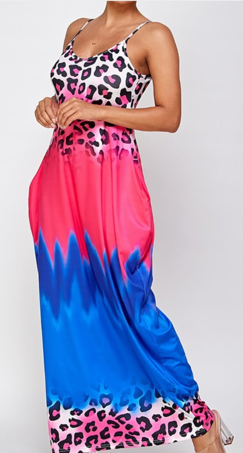 Tie Dye Leopard Print Maxi