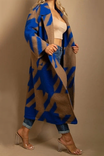 Houndstooth Oversized Long Coat (Blue)