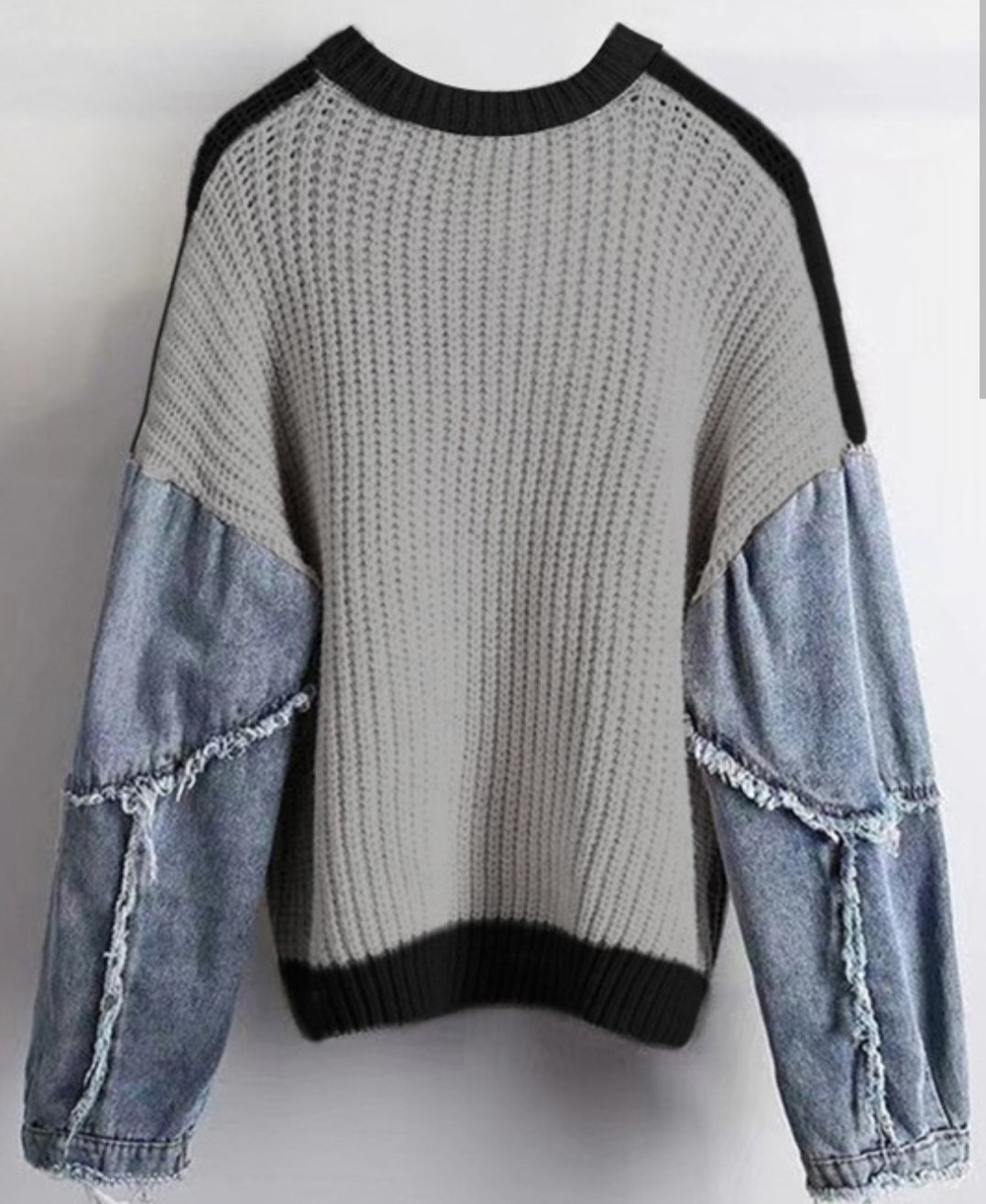 Denim Sleeve Colorblock Sweater