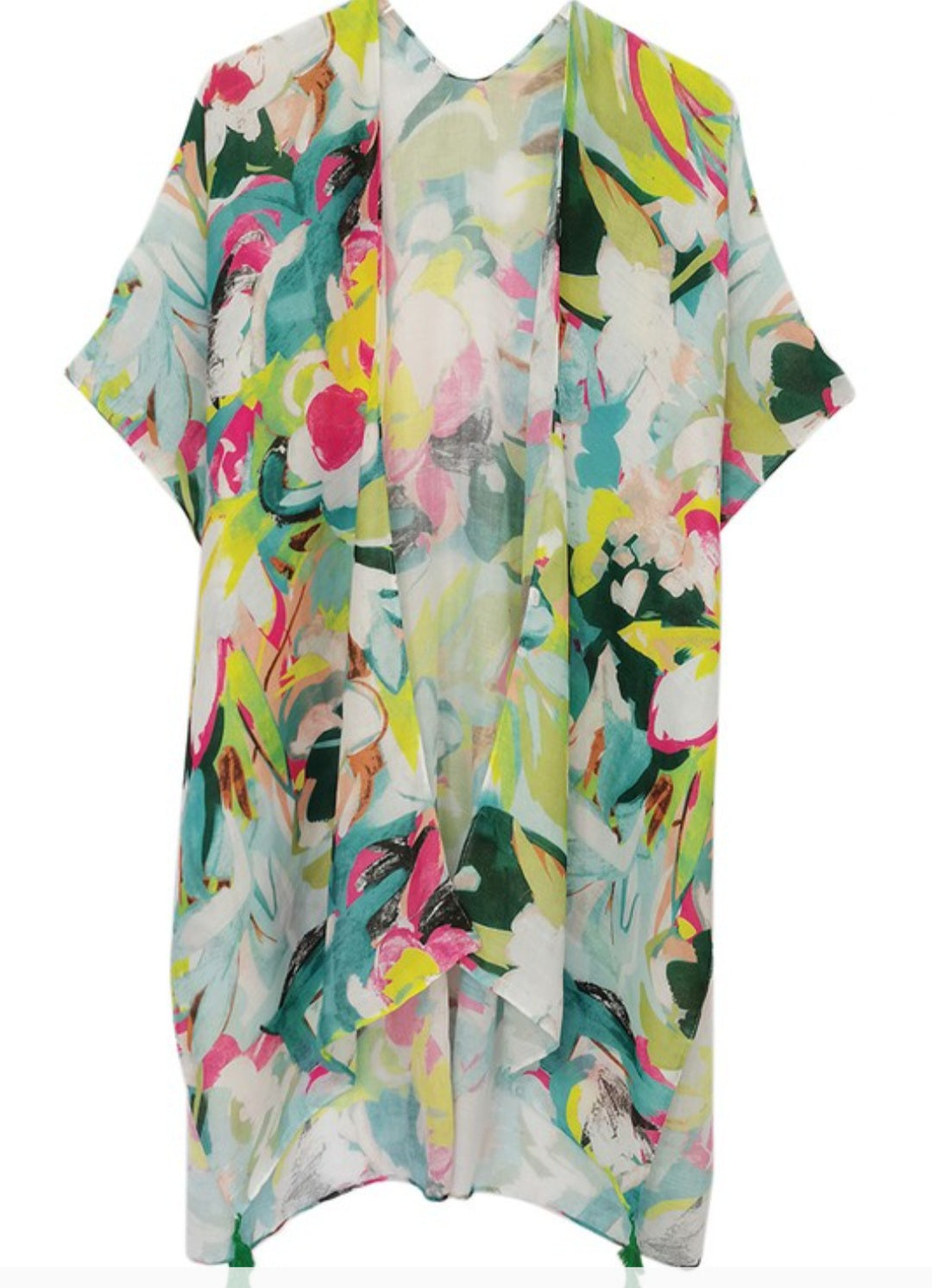 Abstract Print Open Front Kimono (Green)