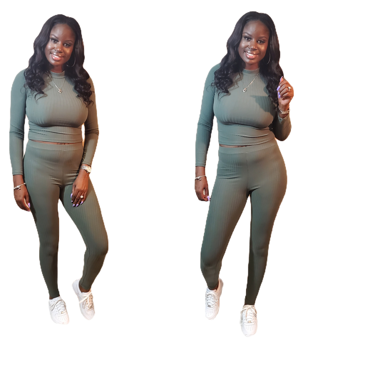 Brittany Set - Ribbed Two Piece Set (Olive)