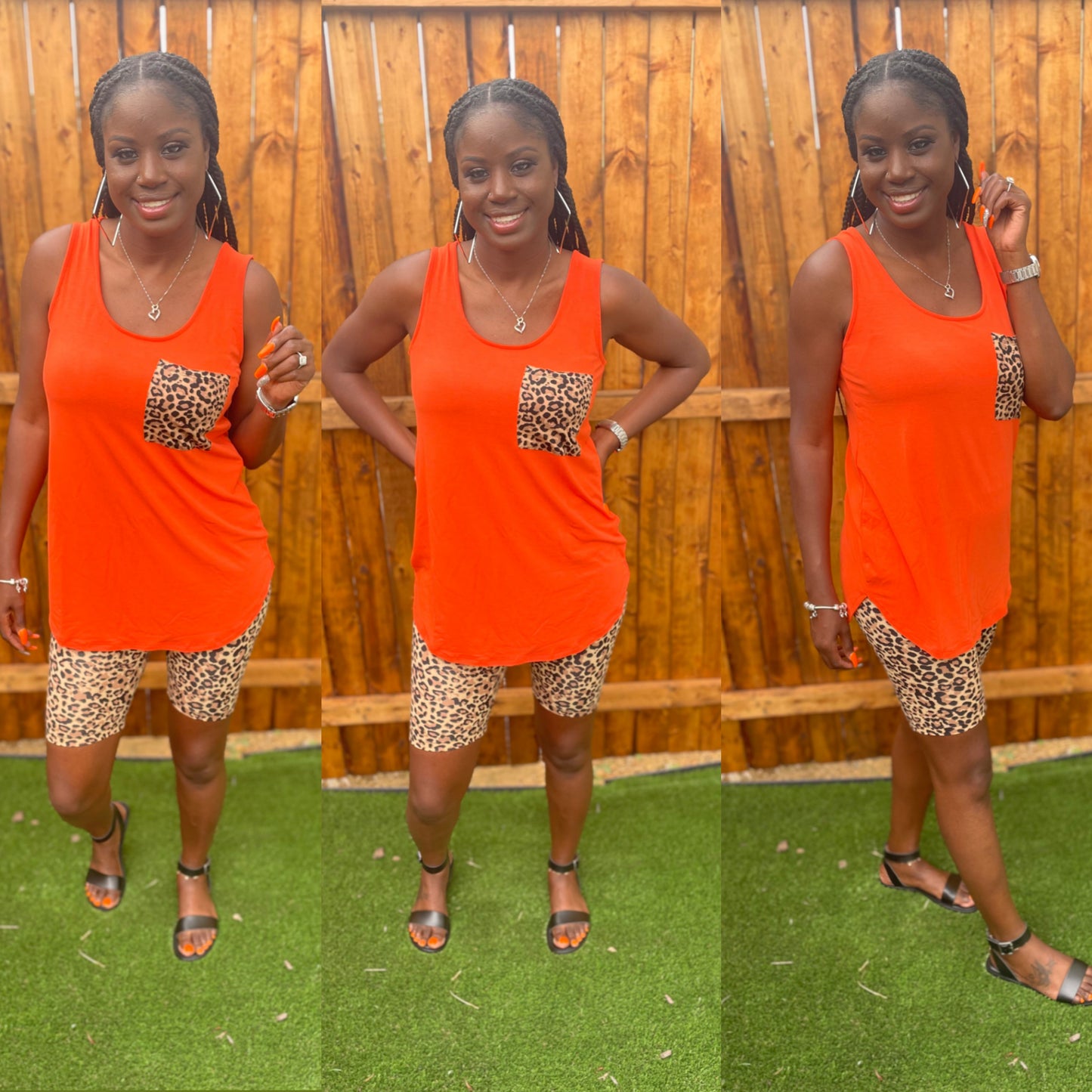 Leopard Print Biker Short Set (Orange)