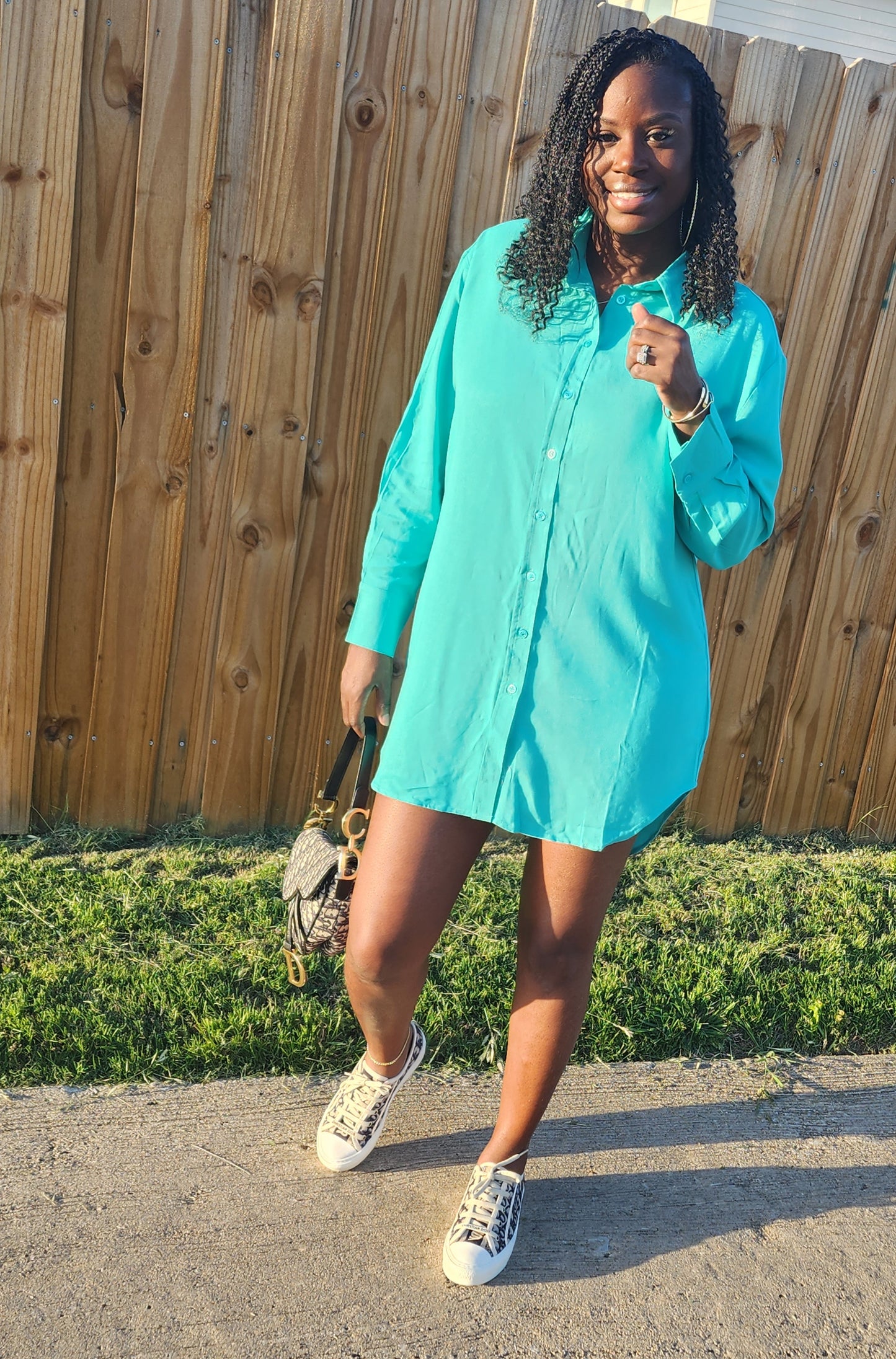 Oversized Button Down Shirt Dress (Jade Green)
