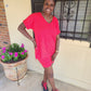 V-neck top & Biker Short Set (Red)