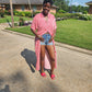 Striped Button Down Shirt Dress (Red)