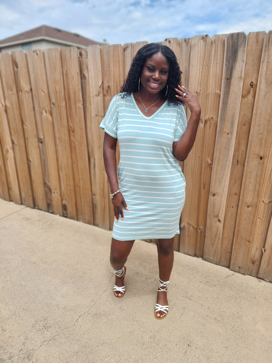 Striped Midi Dress (Light Green)