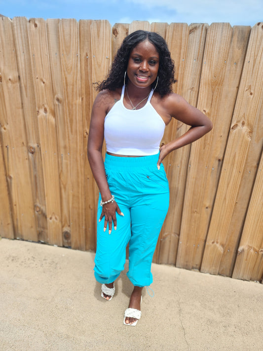 High-waist Windbreaker Pants (Ice Blue)