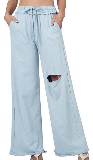 Cut-out Pants Set (Ash Blue)