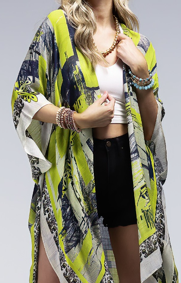 Geometric and Flower Print Kimono