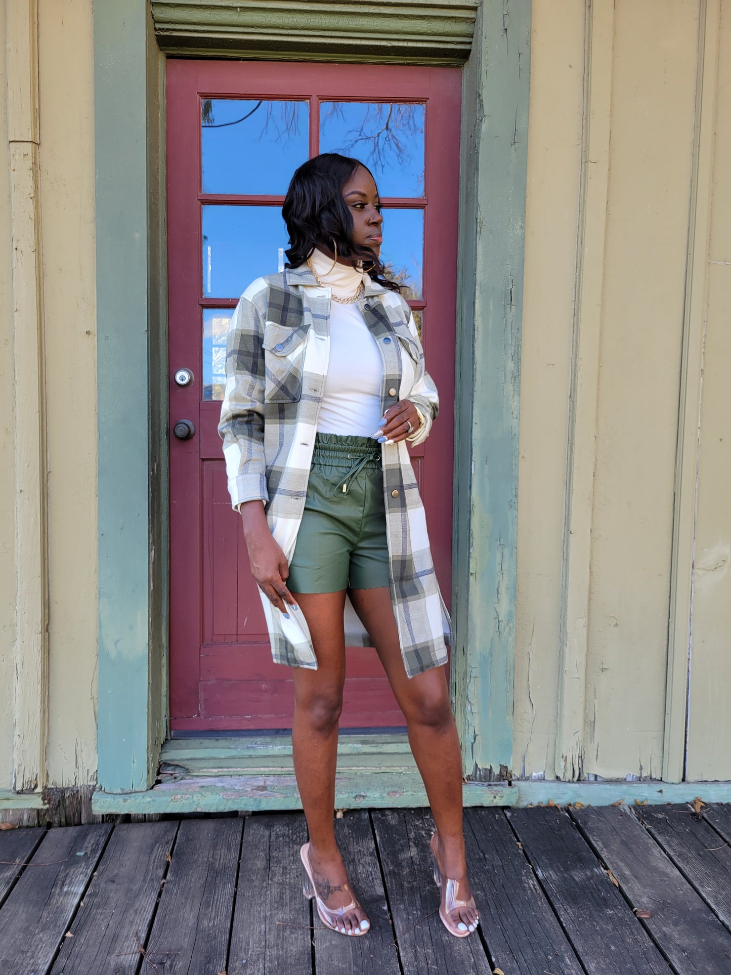 Olive Plaid Flannel Shacket