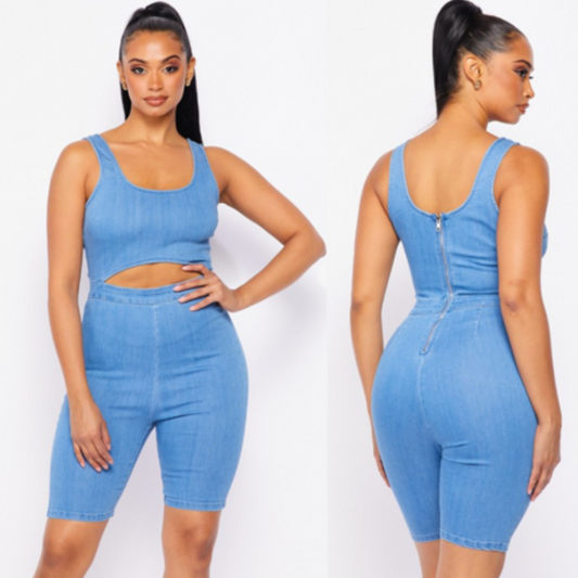 Denim Open Front Jumpsuit