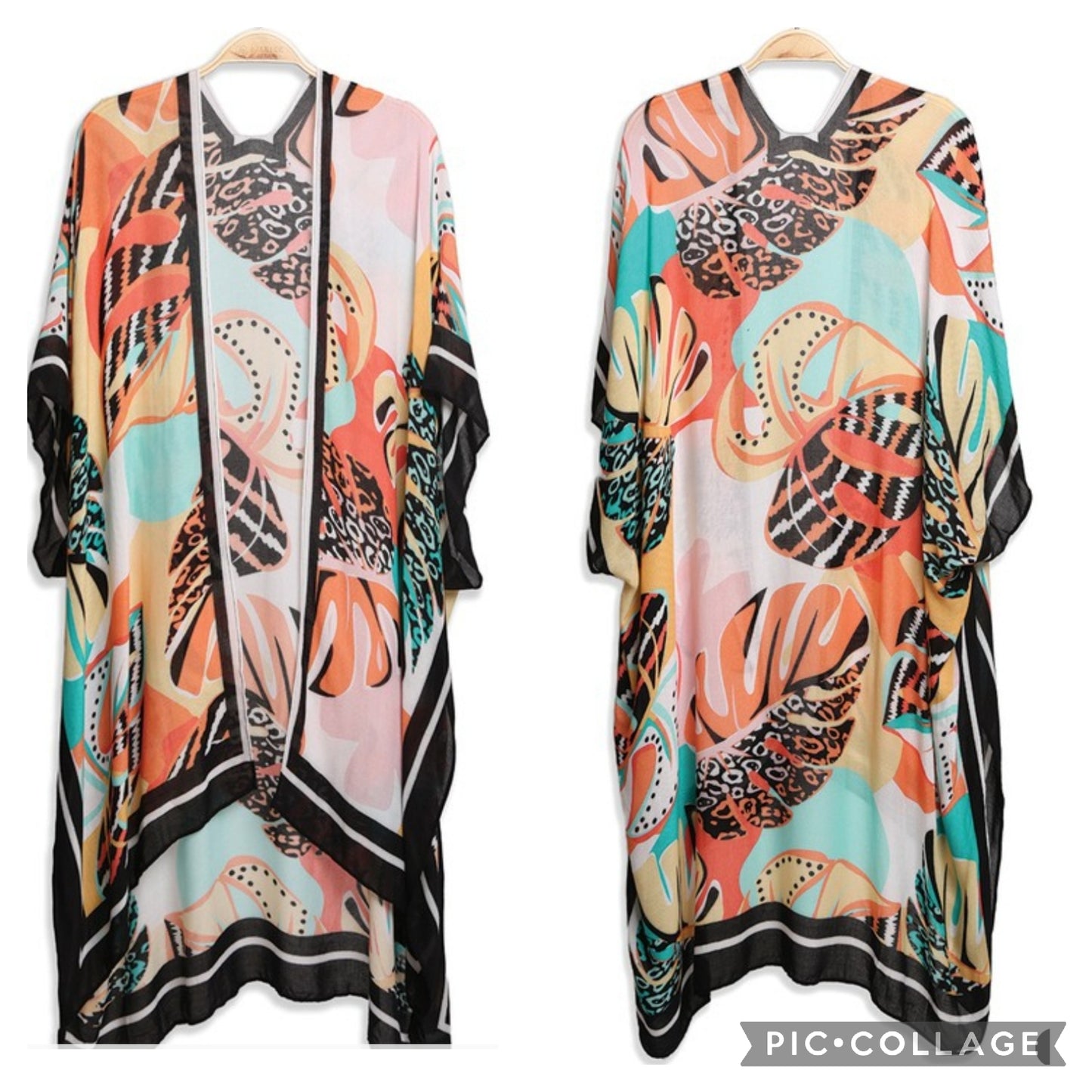 Tropical Leaves Kimono (Coral)
