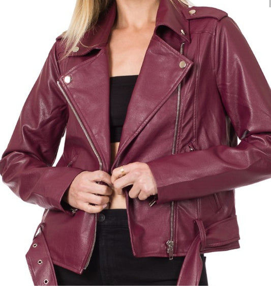 Vegan Leather Jacket (Burgundy)