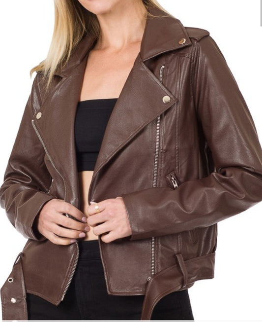 Vegan Leather Jacket (Brown)