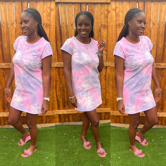 Tie Dye T- Shirt Dress (Purple)