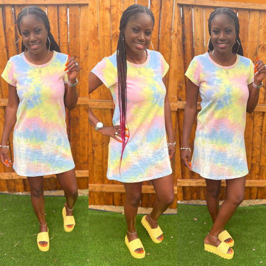 Tie Dye T-shirt Dress (Yellow)