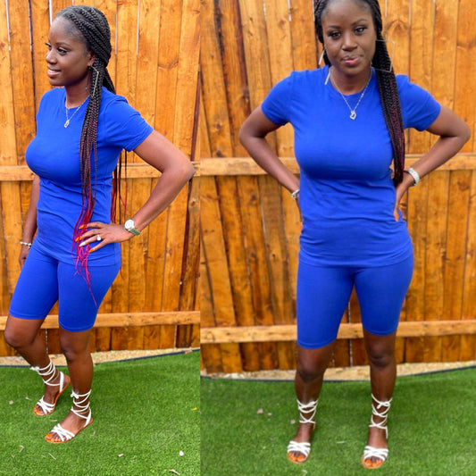 Basic Solid Color Biker Short Set  (Royal Blue)